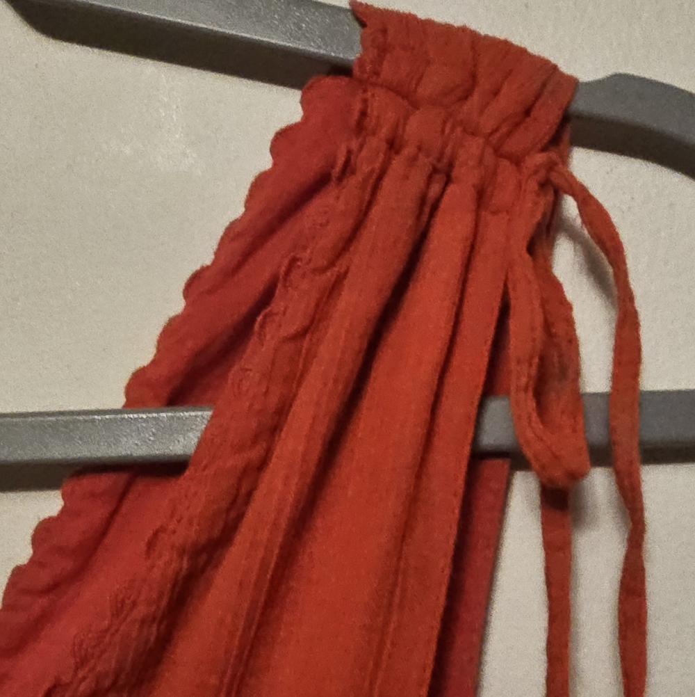 Maeve Anthropologie Red Smocked Waist Cotton Midi Dress Sz 6 Boho Cottagecore - Picture 4 of 9